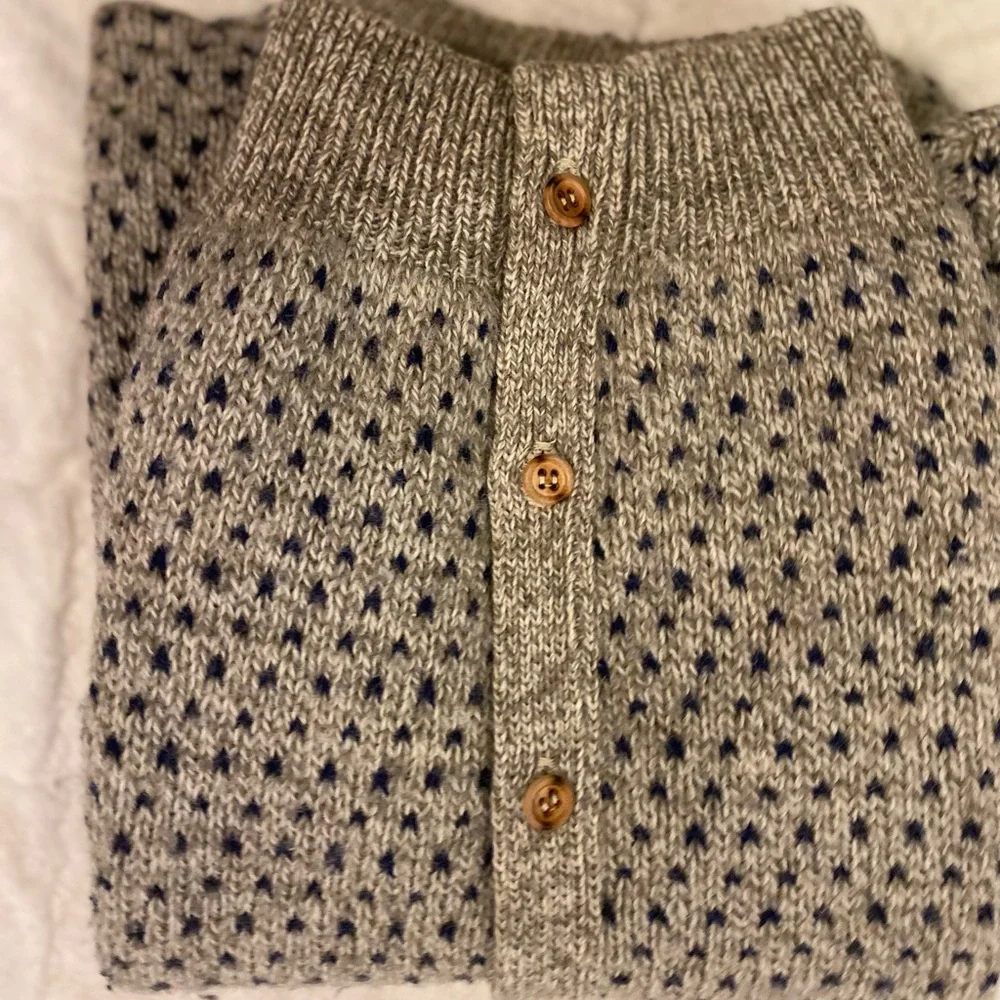 Woolrich button-down sweater in beige and navy blue Birds Eye - Picture 14 of 14